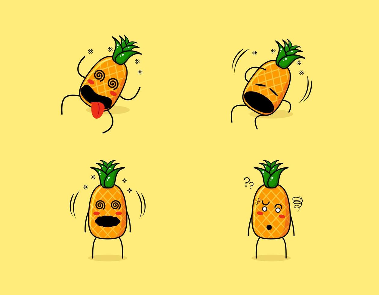 raccolta di simpatico personaggio dei cartoni animati di ananas con espressioni vertiginose. adatto per emoticon, logo, simbolo e mascotte vettore
