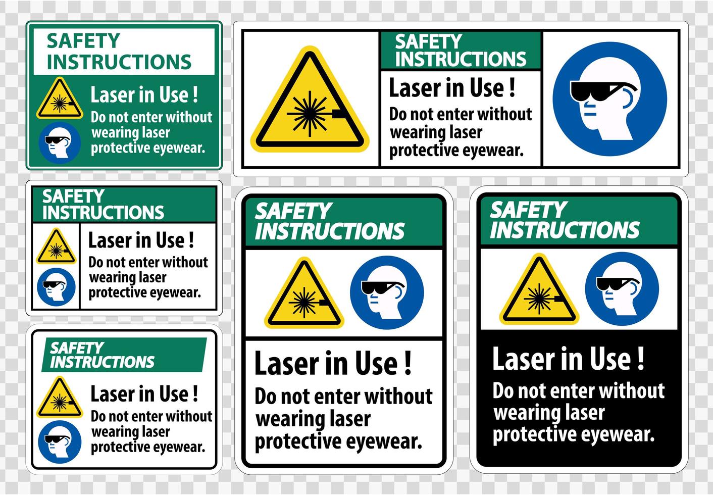 istruzioni per la sicurezza set di adesivi di avvertimento laser in uso vettore
