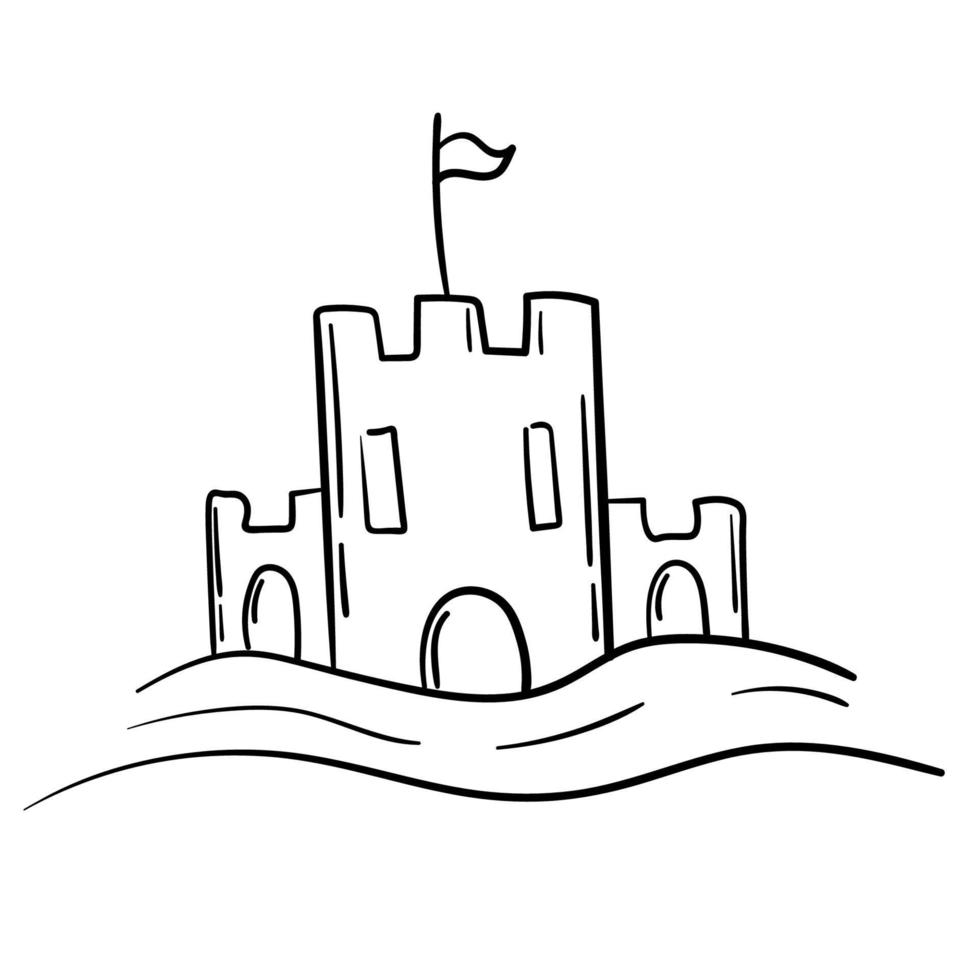 doodle adesivo castello di sabbia sulla spiaggia vettore