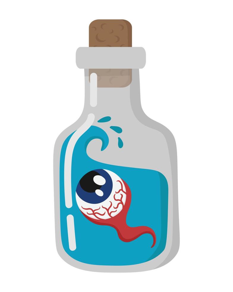 adesivo doodle vettoriale. bottiglia della strega con un occhio dentro. tutti gli oggetti vengono ridipinti. vettore