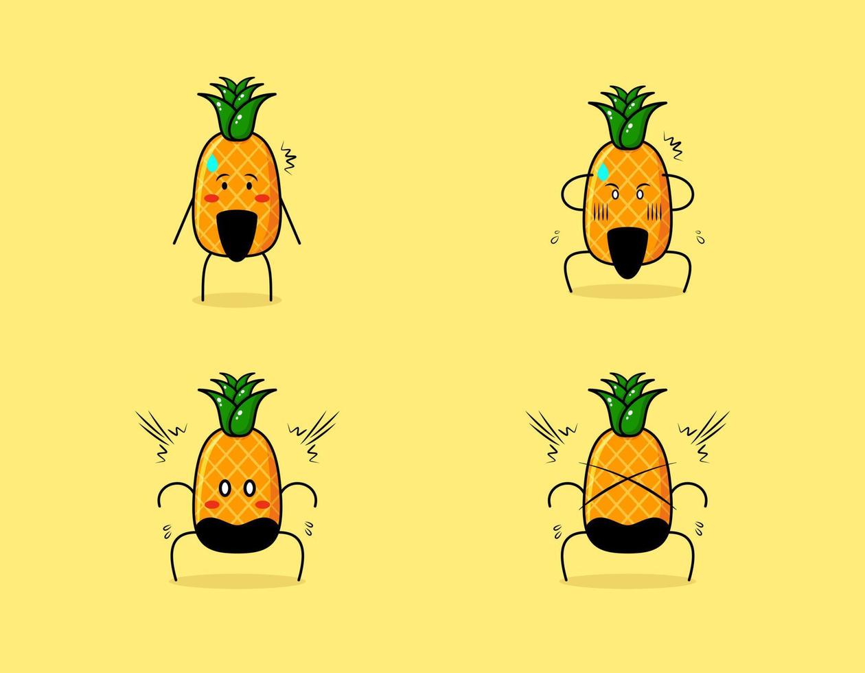 raccolta di simpatico personaggio dei cartoni animati di ananas con espressioni scioccate. adatto per emoticon, logo, simbolo e mascotte vettore