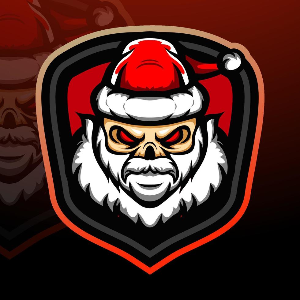 testa di teschio di Babbo Natale. design della mascotte del logo sportivo vettore