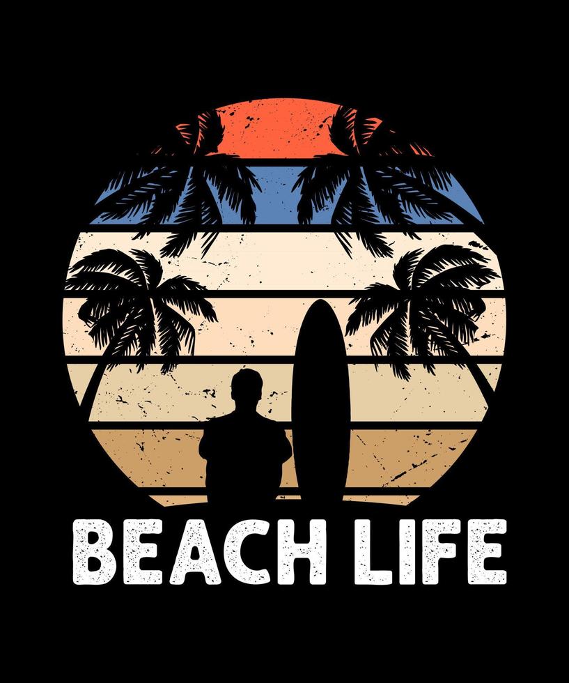 design della maglietta con logo vita da spiaggia vettore