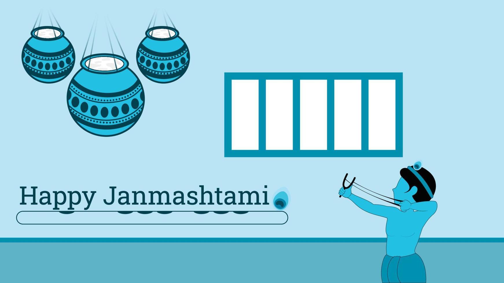 sri krishna con dahi handi sullo sfondo della stanza piatta, felice illustrazione vettoriale janmashtami.