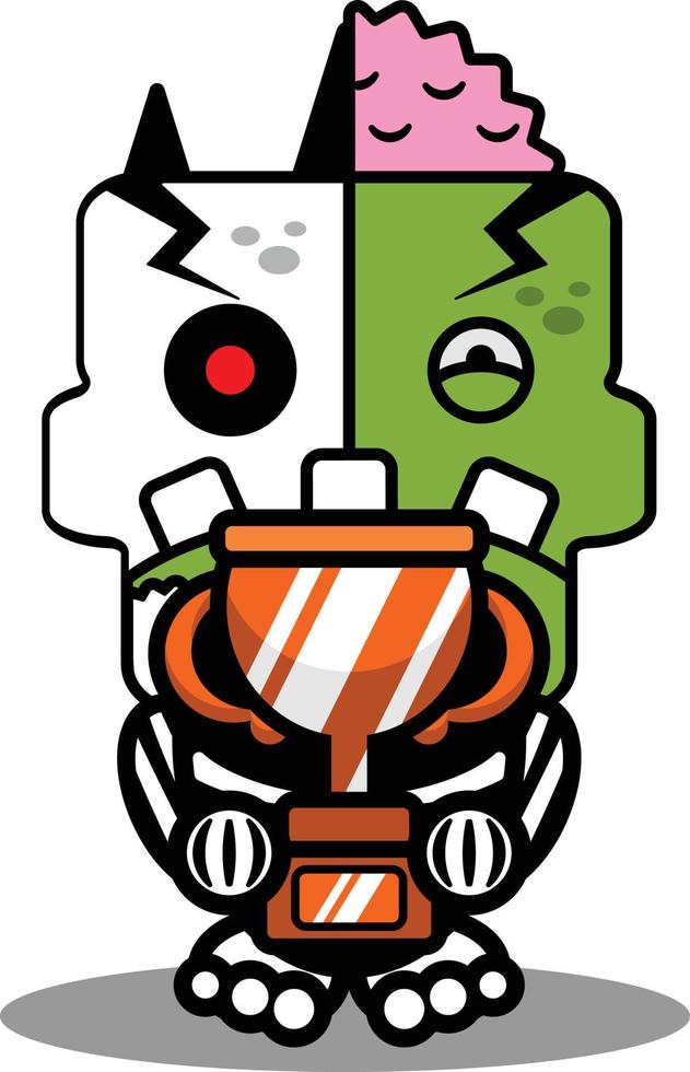 personaggio dei cartoni animati costume illustrazione vettoriale mascotte dell'osso zombie che tiene il trofeo