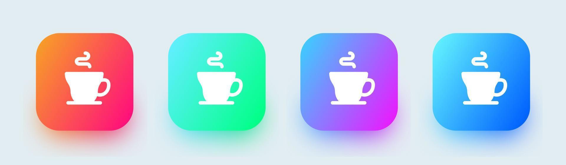 icona solida della tazza di caffè in colori sfumati quadrati. illustrazione vettoriale di segni di bevande calde.