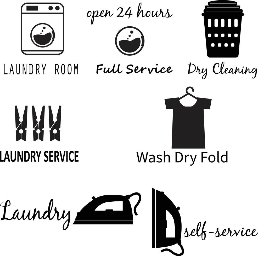 icona della lavanderia. segno della lavatrice. set di loghi di lavanderia. segno del servizio di lavaggio a secco. vettore