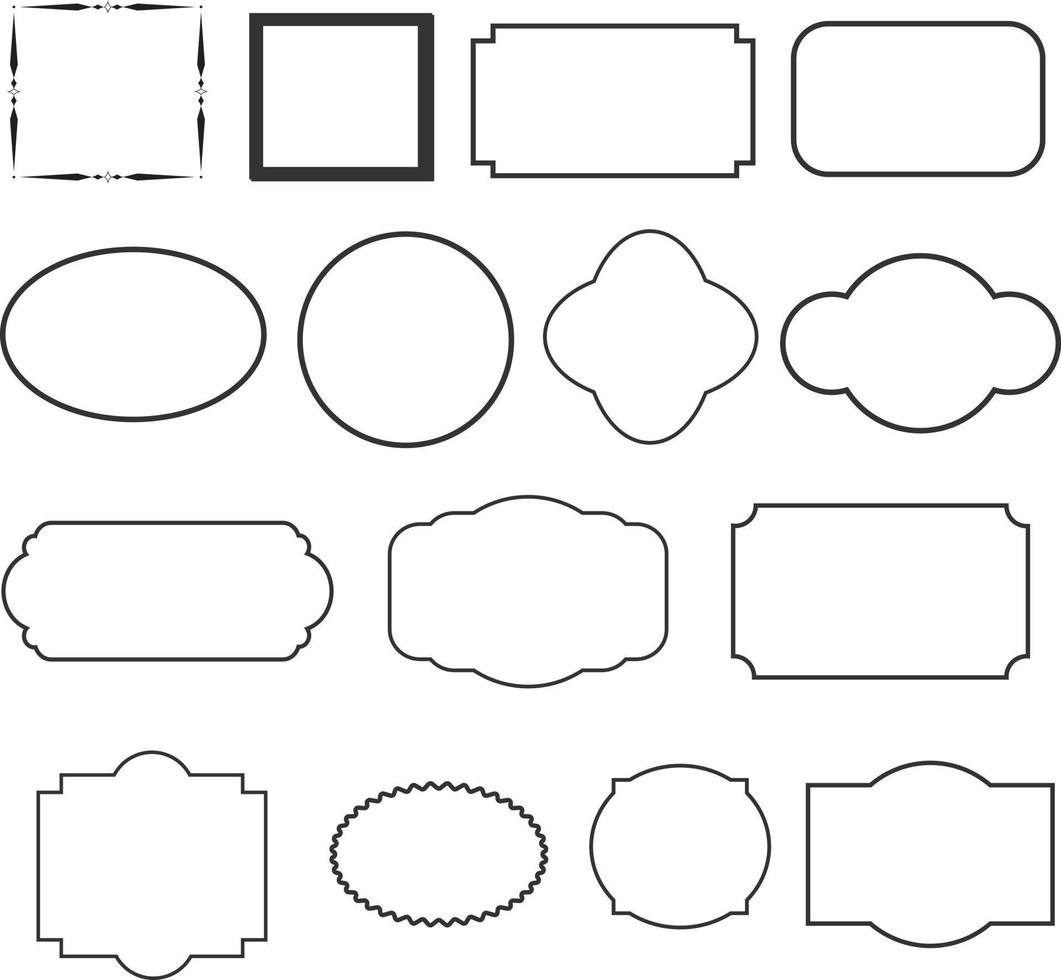 set di cornici decorative vintage. set di cornici vintage rotonde e quadrate nere. vettore