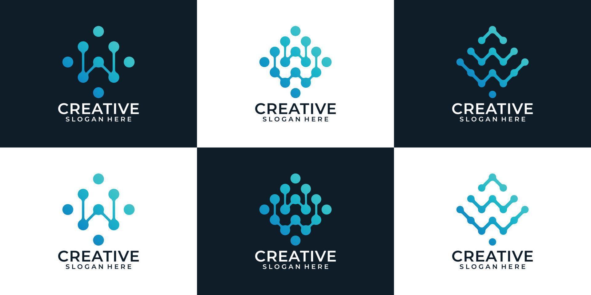 set di moderna ed elegante lettera digitale w logo design concept inspiration vettore