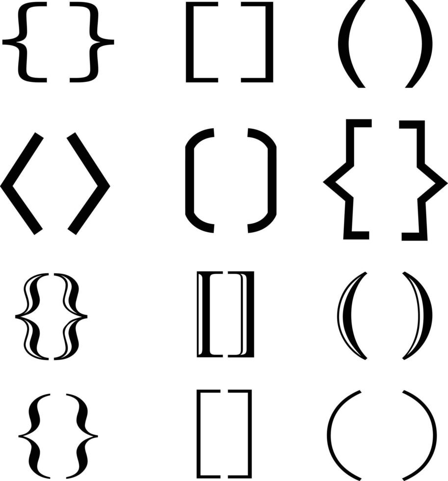 parentesi impostate icona. bretelle impostate segno. simbolo tipografico. segno matematico. vettore
