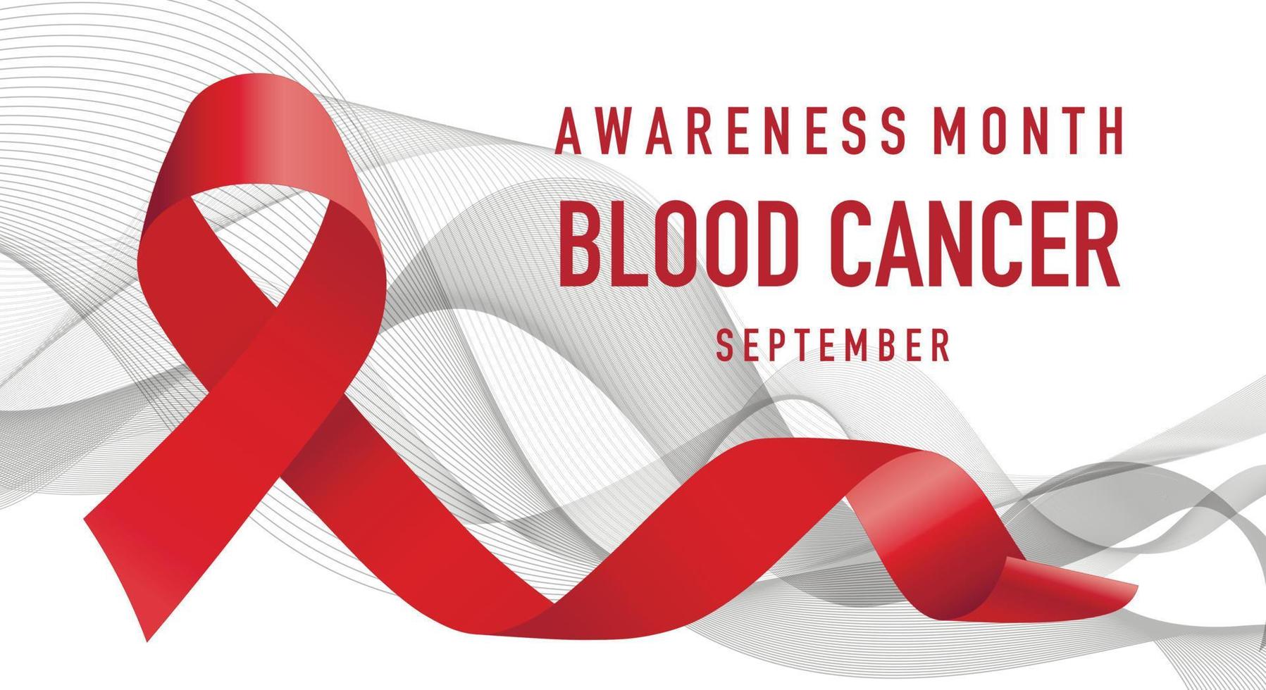 il nastro rosso, come simbolo della consapevolezza del cancro del sangue, viene celebrato ogni anno a settembre. striscione, manifesto. illustrazione vettoriale