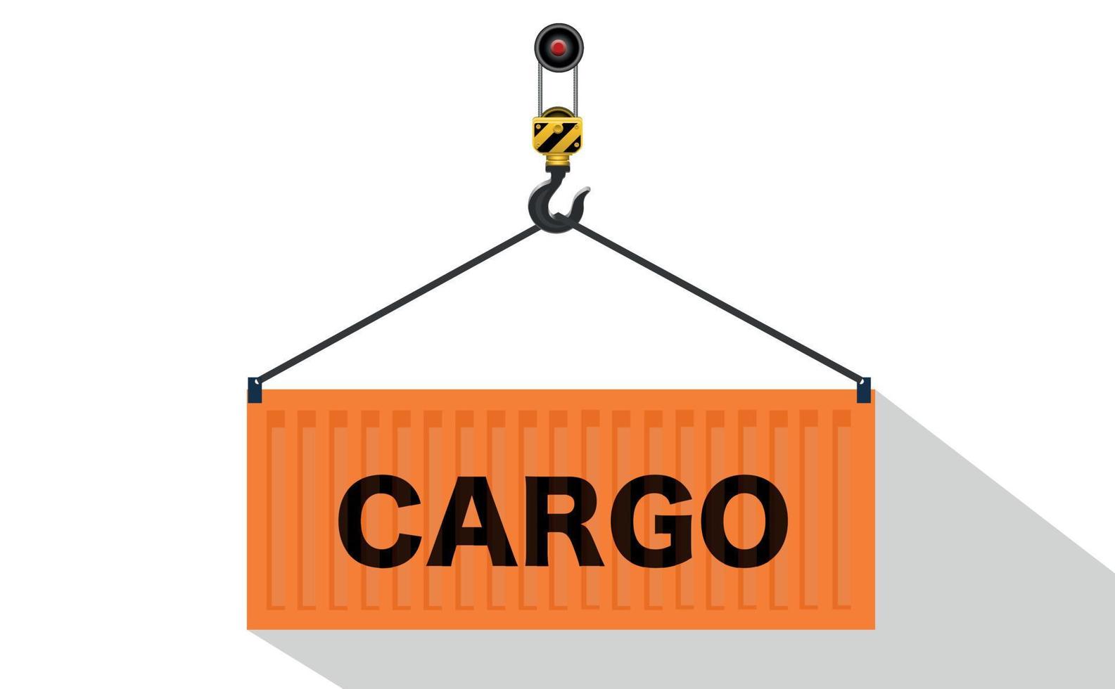 gru portuale solleva un container arancione con la parola cargo. concetto di logistica. sfondo bianco. illustrazione vettoriale