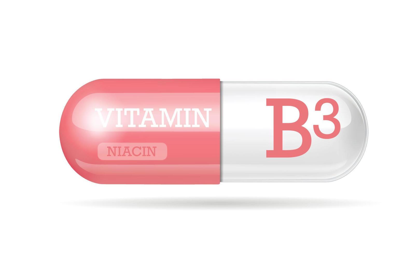 vitamina b3, compressa, capsula vitaminica. capsula bicolore rosa e bianca. copia spazio. illustrazione vettoriale