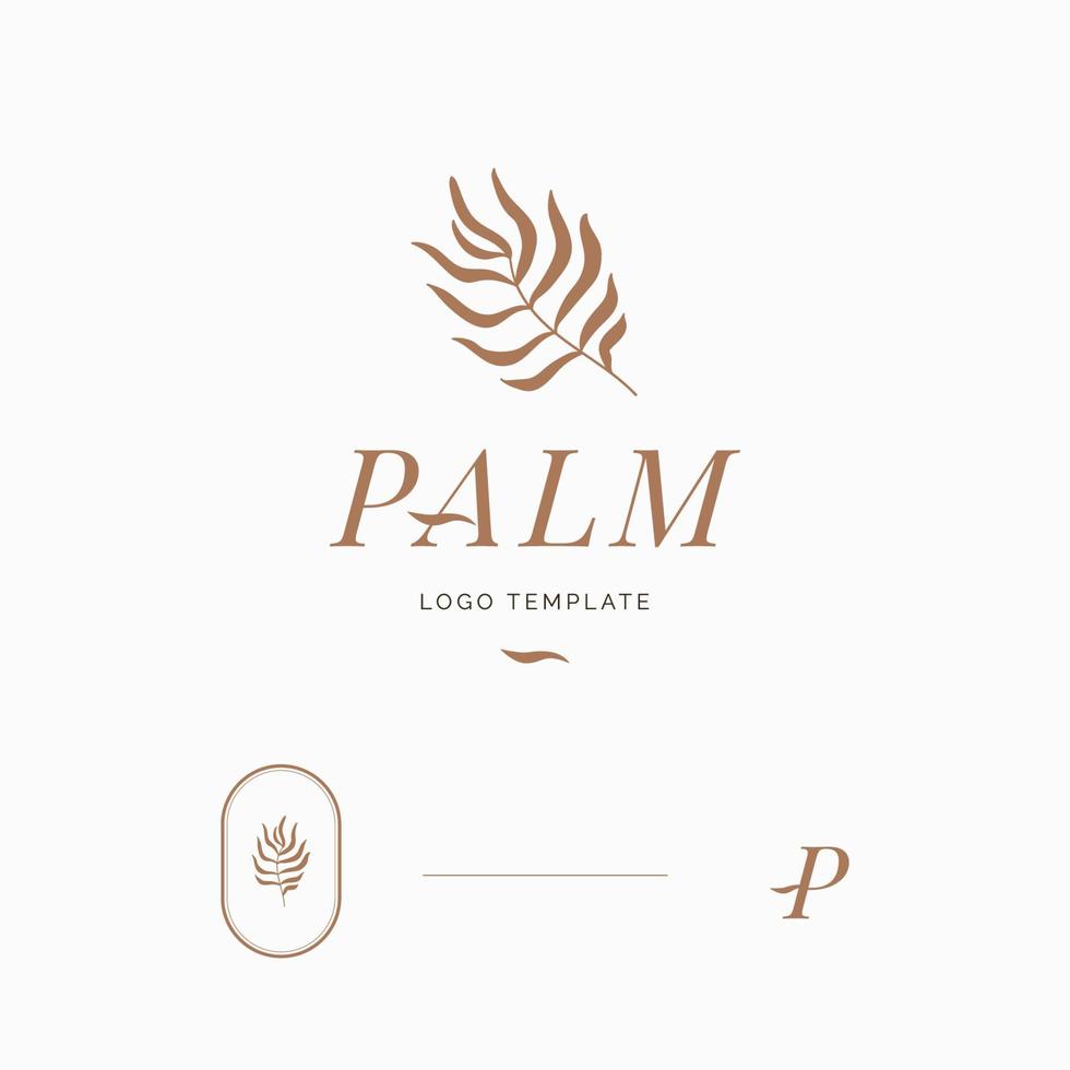modello di progettazione logo vettoriale ed emblema con foglia di palma dorata e lettera p