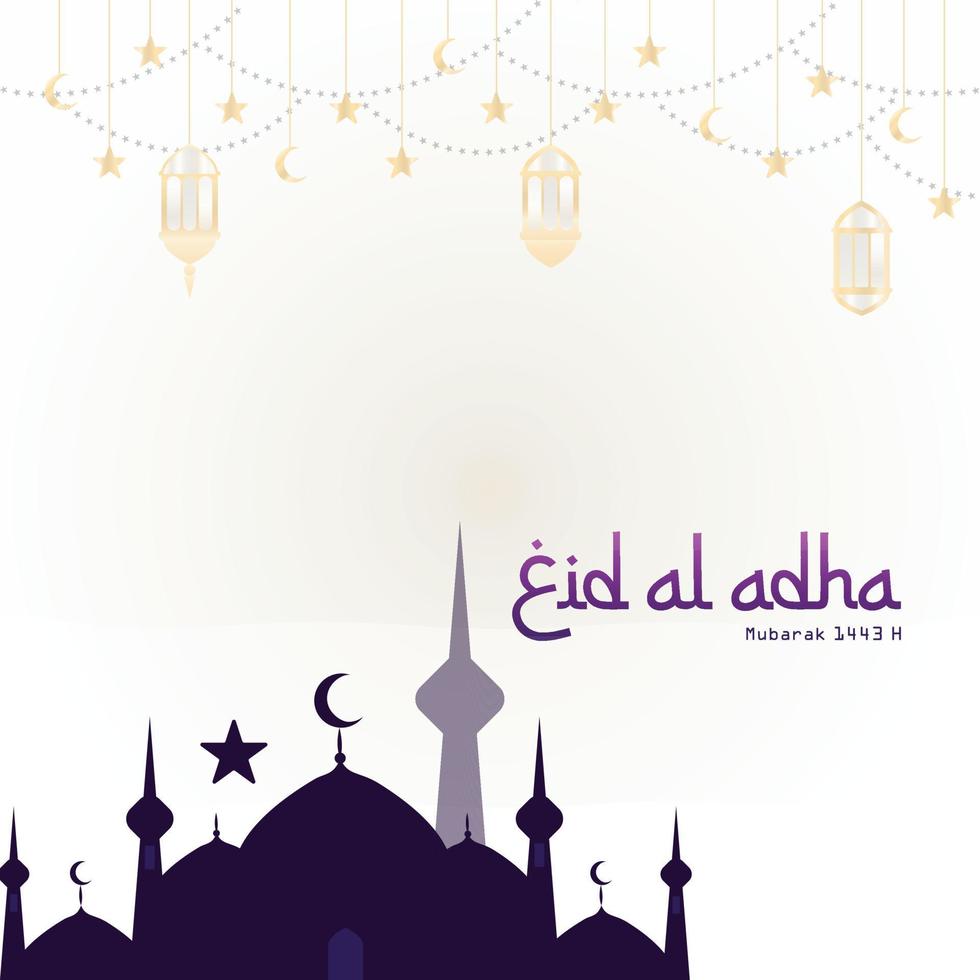 eid al-adha con testa di capra, moschea, stelle lunari e lanterne. adatto per banner, poster, brochure, modelli di brochure di vendita vettore