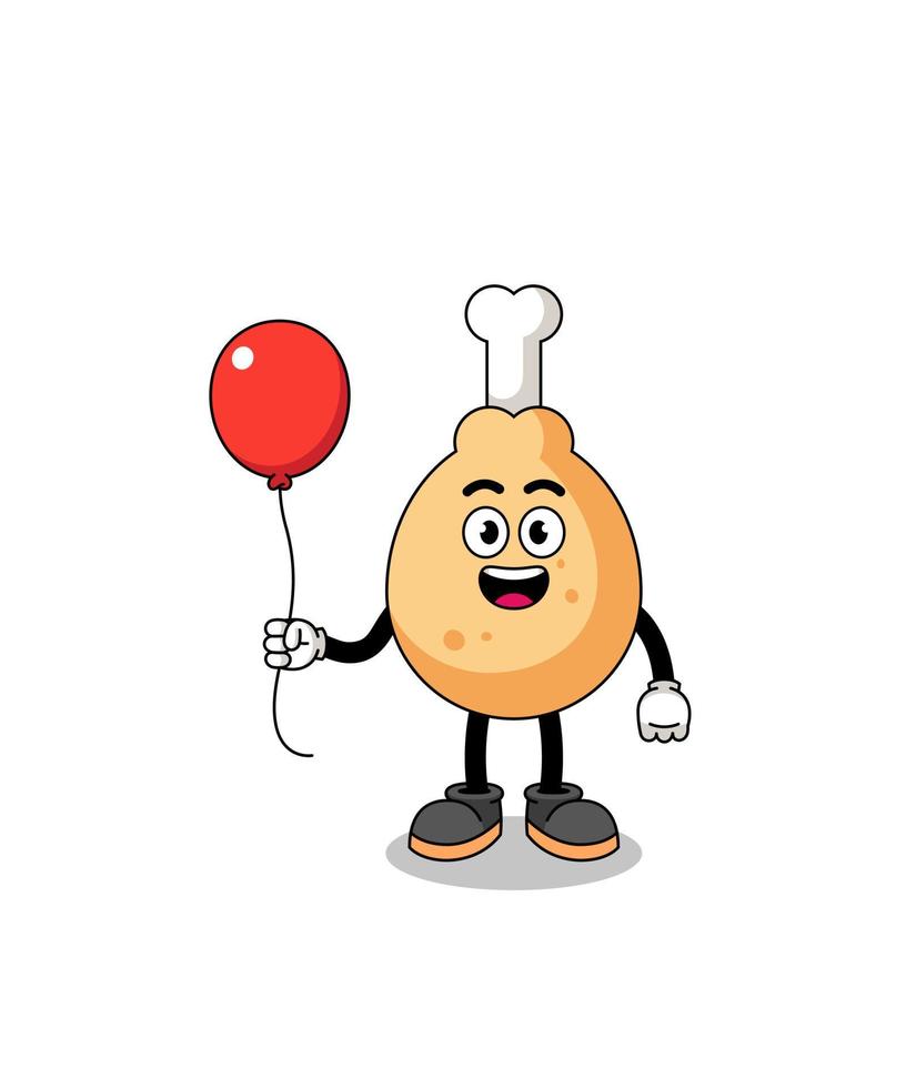 cartone animato di pollo fritto in possesso di un palloncino vettore