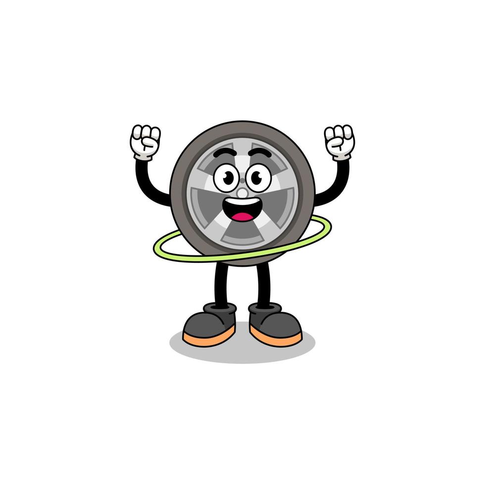 illustrazione del personaggio della ruota di un'auto che gioca a hula hoop vettore