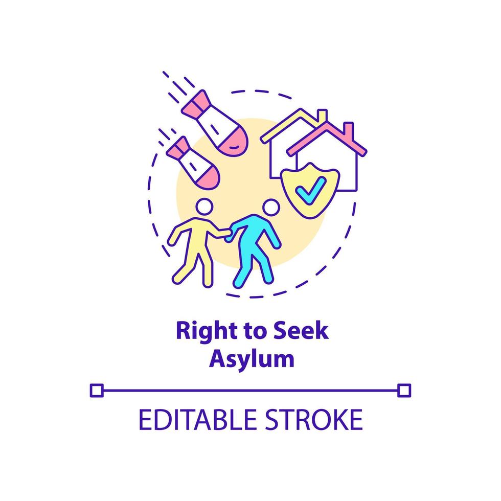 icona del concetto di diritto di chiedere asilo. riparo e sicurezza. illustrazione della linea sottile dell'idea astratta di destra del rifugiato. disegno di contorno isolato. tratto modificabile. vettore