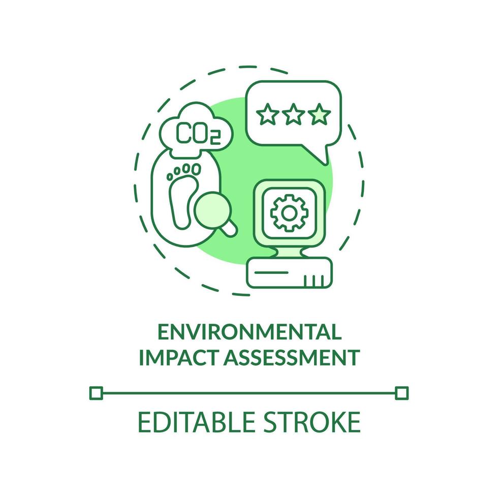 icona del concetto verde di valutazione dell'impatto ambientale. strumento di ecologia industriale astratta idea linea sottile illustrazione. disegno di contorno isolato. tratto modificabile. vettore