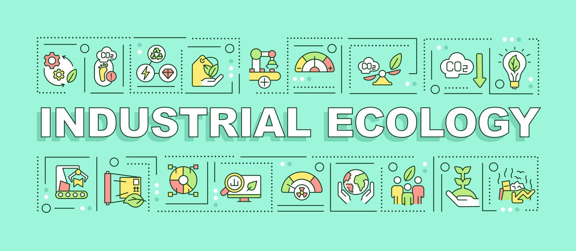 ecologia industriale concetti di parola banner verde. impatto del sistema sull'ambiente. infografica con icone su sfondo colorato. tipografia isolata. illustrazione vettoriale con testo.