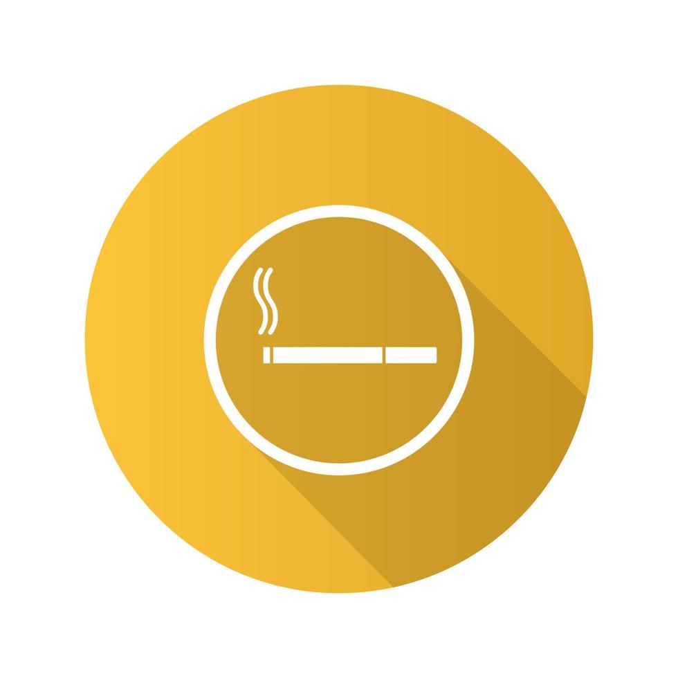 icona del glifo con ombra lunga design piatto segno area fumatori. cerchio con sigaretta accesa all'interno. illustrazione della siluetta di vettore