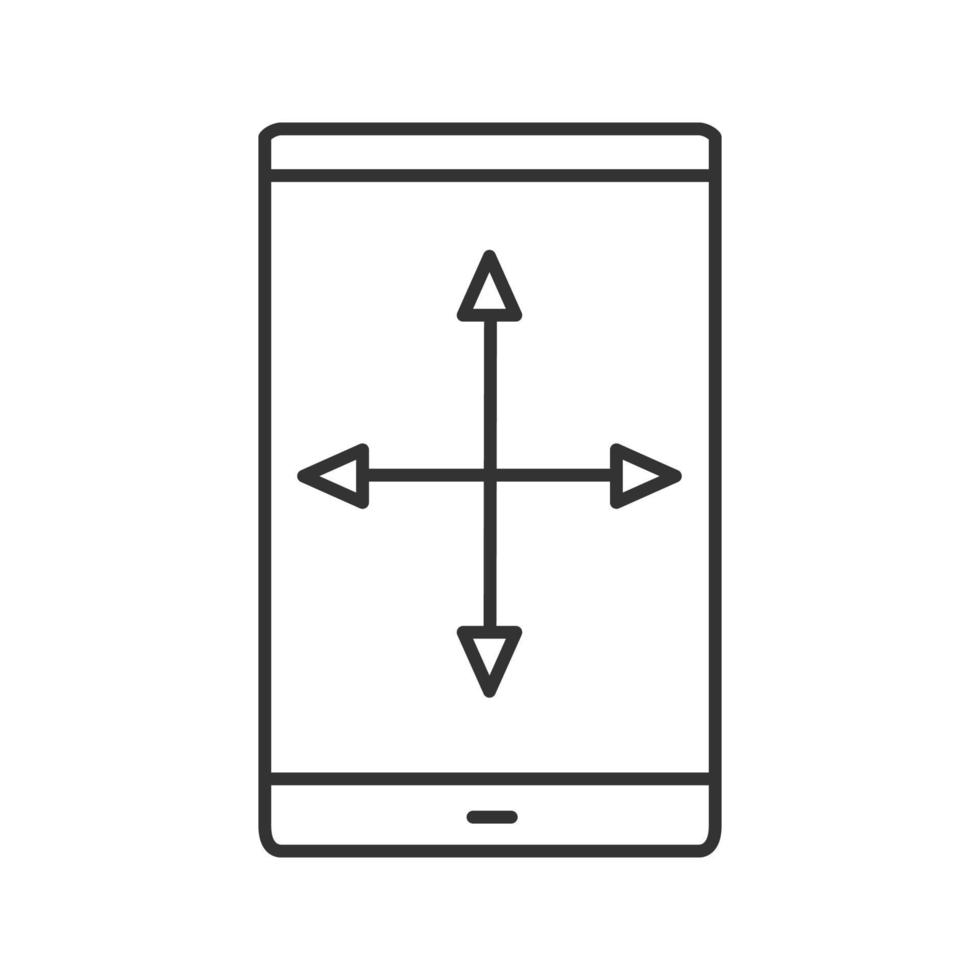 display dello smartphone ridimensiona icona lineare. illustrazione al tratto sottile. trascina la freccia del gesto. simbolo di contorno. dimensione dello schermo. disegno di contorno isolato vettoriale