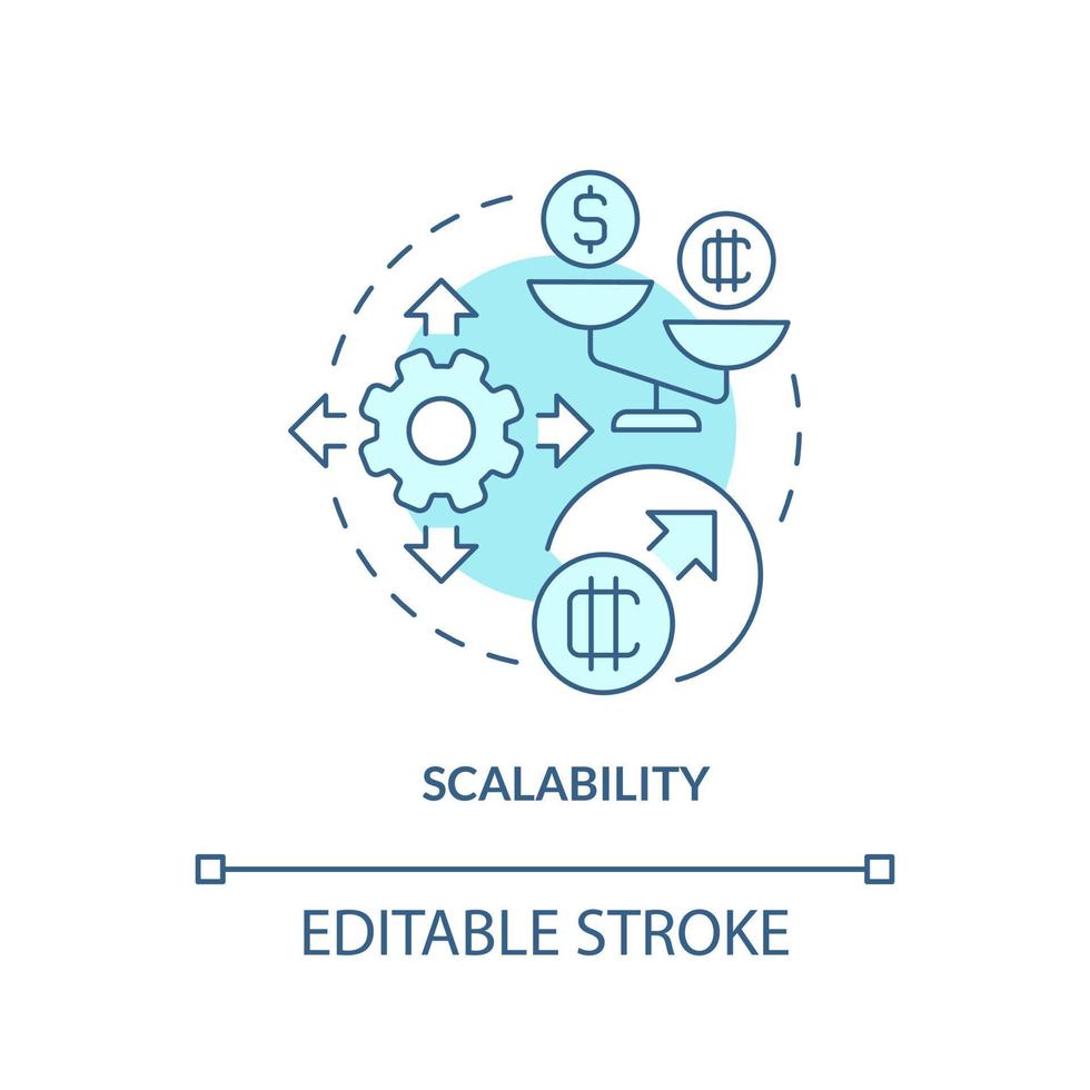 icona del concetto turchese di scalabilità. criptovaluta inconveniente idea astratta linea sottile illustrazione. capacità limitata. disegno di contorno isolato. tratto modificabile vettore