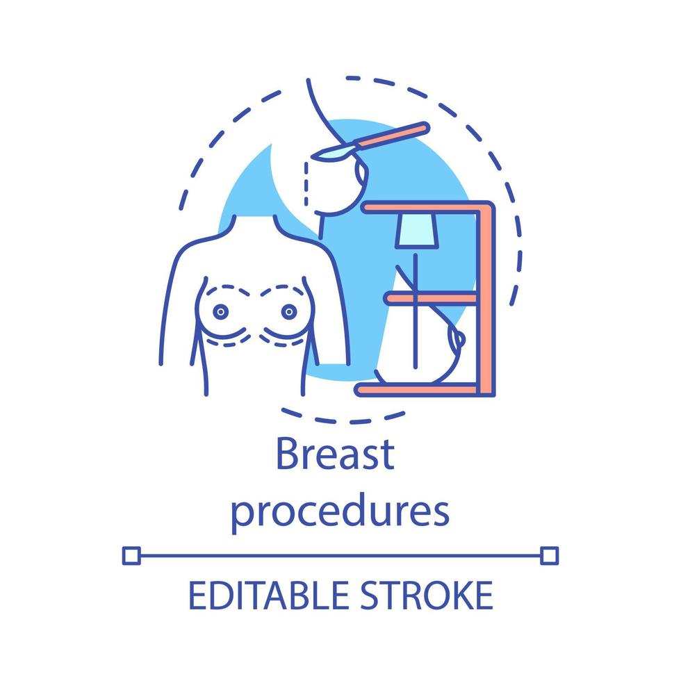 icona del concetto di procedure al seno. mammoplastica procedura idea illustrazione al tratto sottile. lavoro di tette. mastoplastica additiva, riduzione e ricostruzione. disegno vettoriale isolato profilo. tratto modificabile