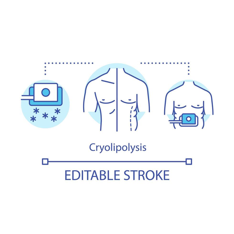 icona del concetto di criolipolisi. illustrazione al tratto sottile dell'idea di congelamento grasso. raffreddamento del grasso corporeo non invasivo. chirurgia dermatologica. disegno di contorno isolato vettoriale. tratto modificabile vettore