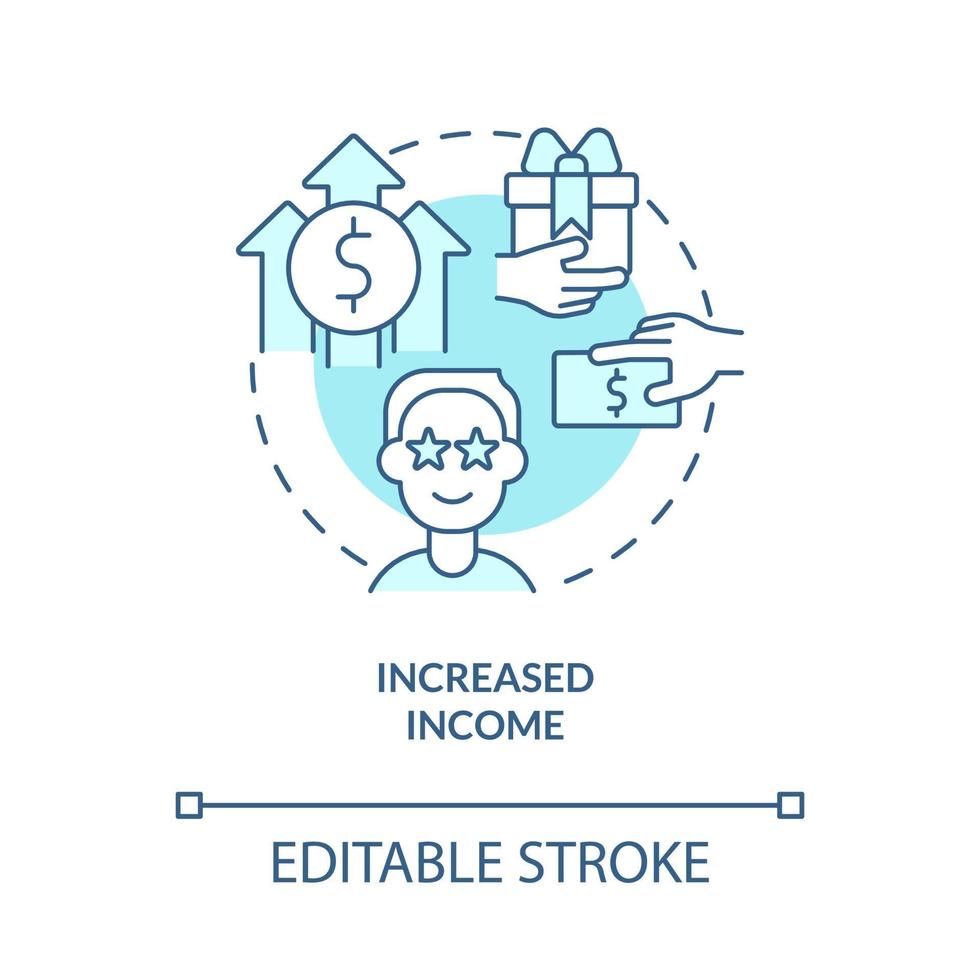 icona del concetto turchese aumento del reddito. cliente soddisfatto. illustrazione della linea sottile dell'idea astratta del servizio clienti. disegno di contorno isolato. tratto modificabile vettore