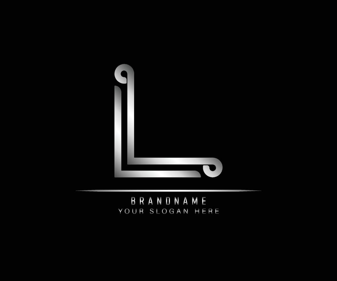 lettera iniziale l logo creativo elegante alla moda unico artistico color argento alfabeto icona logo. vettore