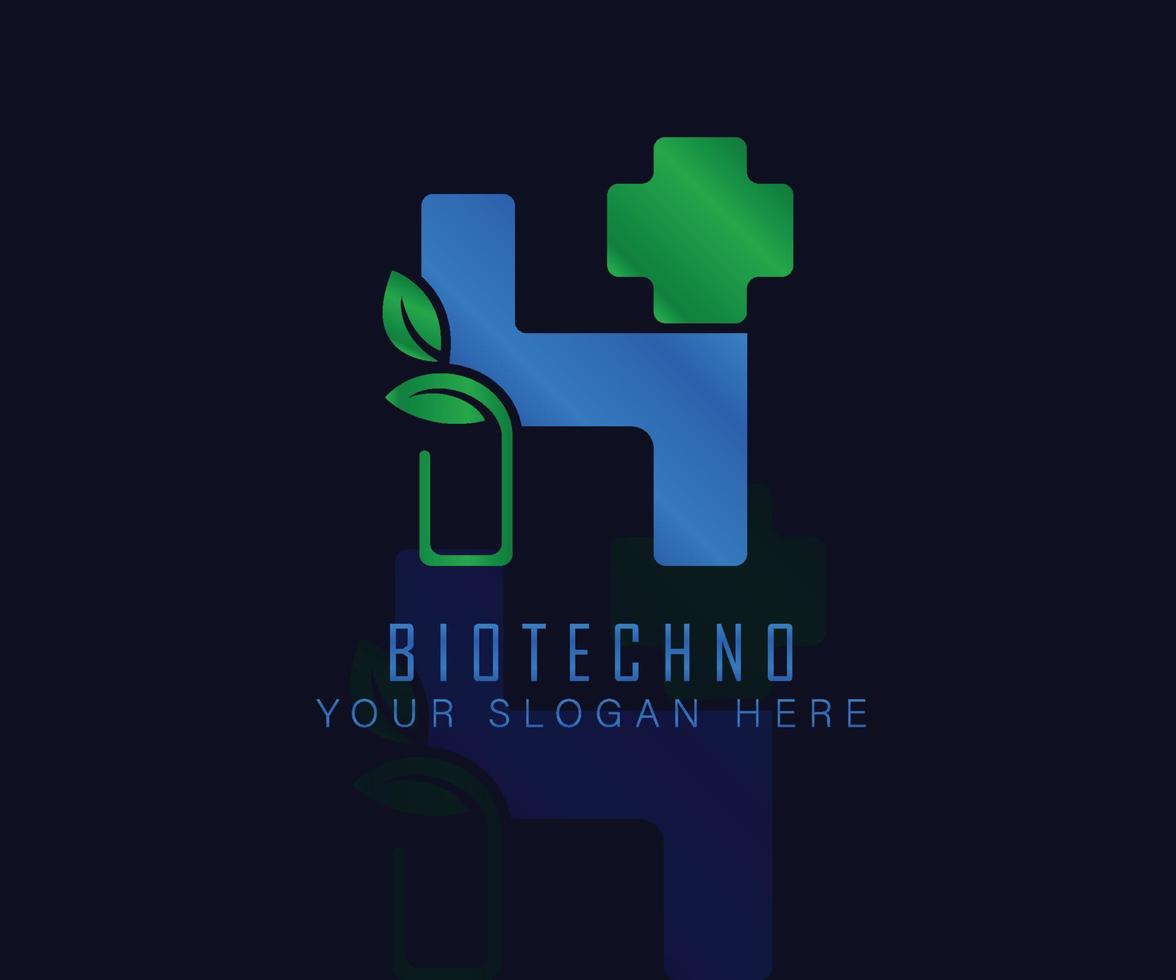 logo biotech con foglia di erbe lettera h. modello vettoriale di logo a base di erbe. logo a base di erbe mediche.