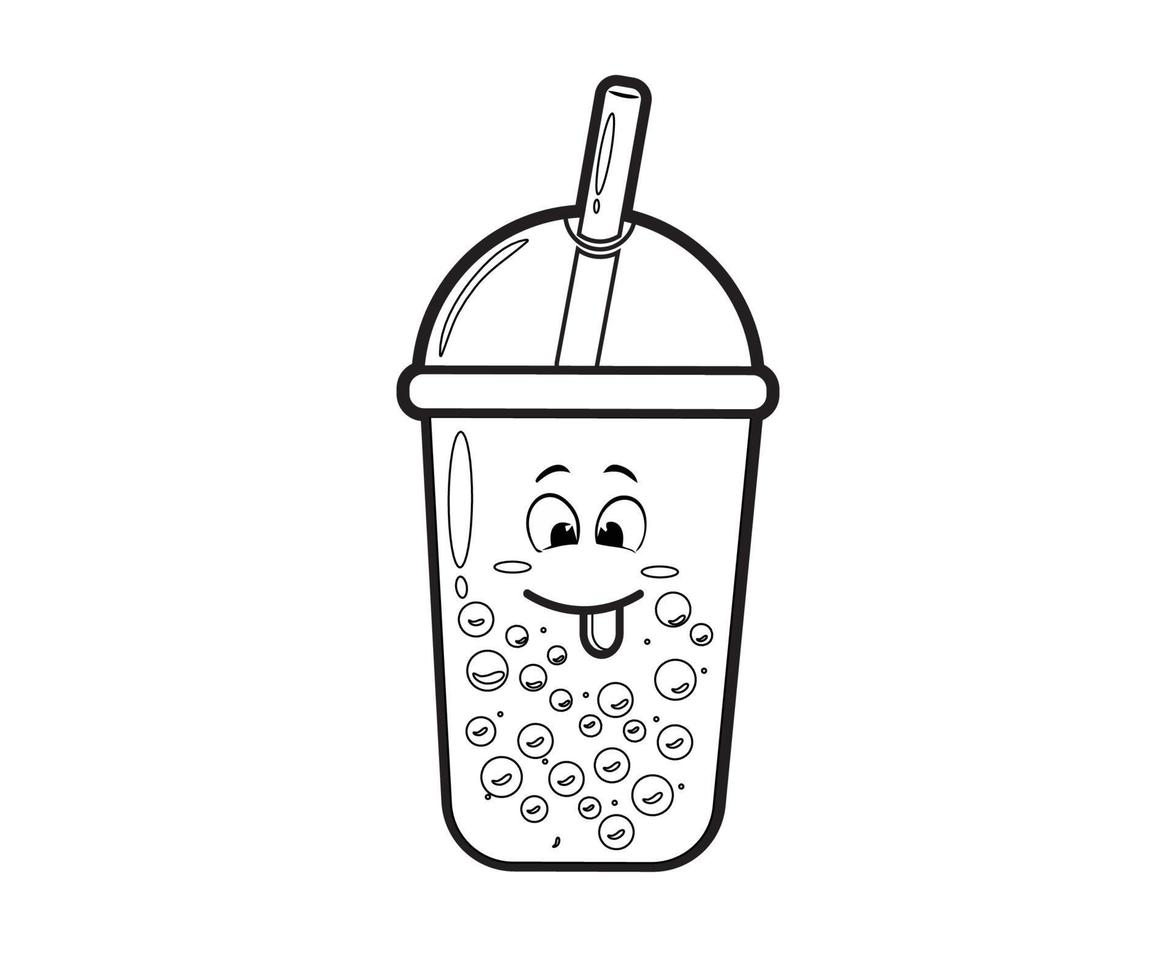 illustratore di tè al latte con bolle con carattere felice e modello vettoriale di icone di tè al latte con bolle