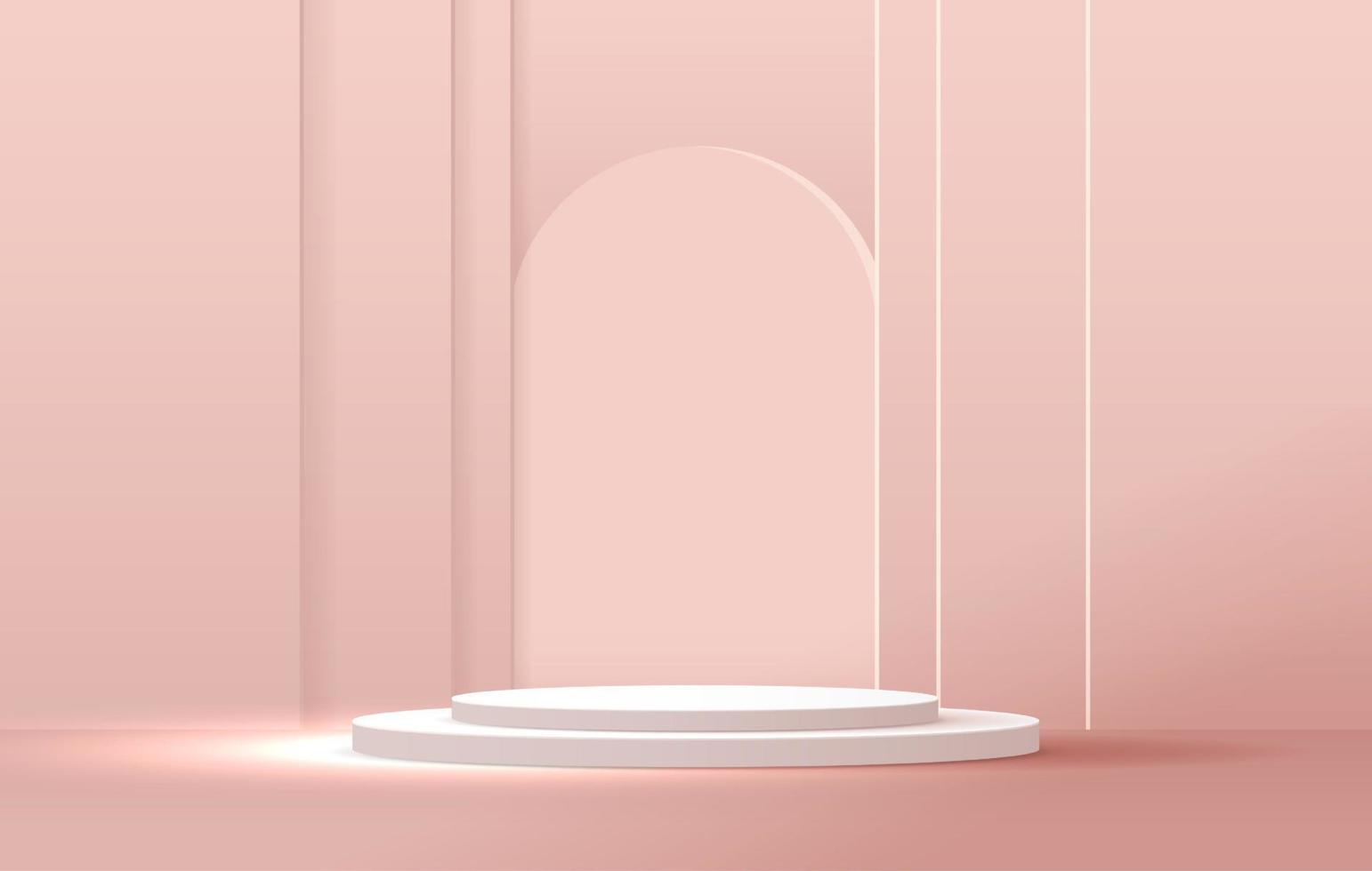 sfondo rosa pastello cosmetico ed espositore premium sul podio per il branding e l'imballaggio della presentazione del prodotto. palco in studio con ombra di sfondo. disegno vettoriale