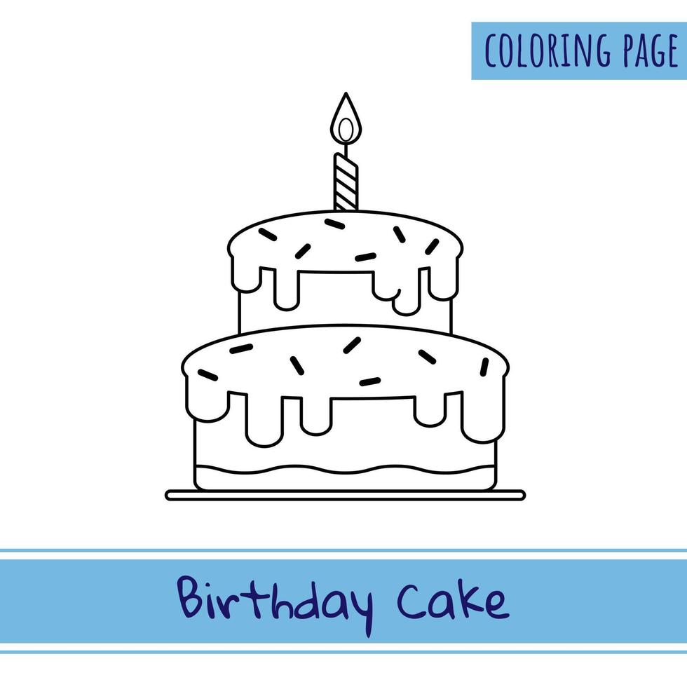 pagina da colorare di torta di compleanno. adatto per le attività dei bambini vettore