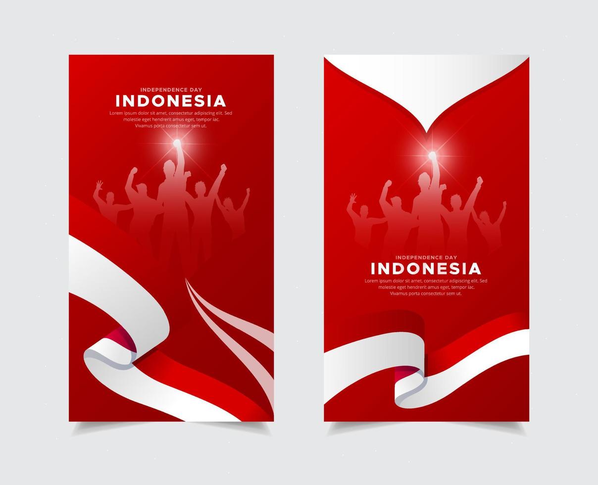 storie di modelli di giorno dell'indipendenza dell'indonesia gradiente rosso. felice raccolta di storie di design per il giorno dell'indipendenza dell'indonesia vettore