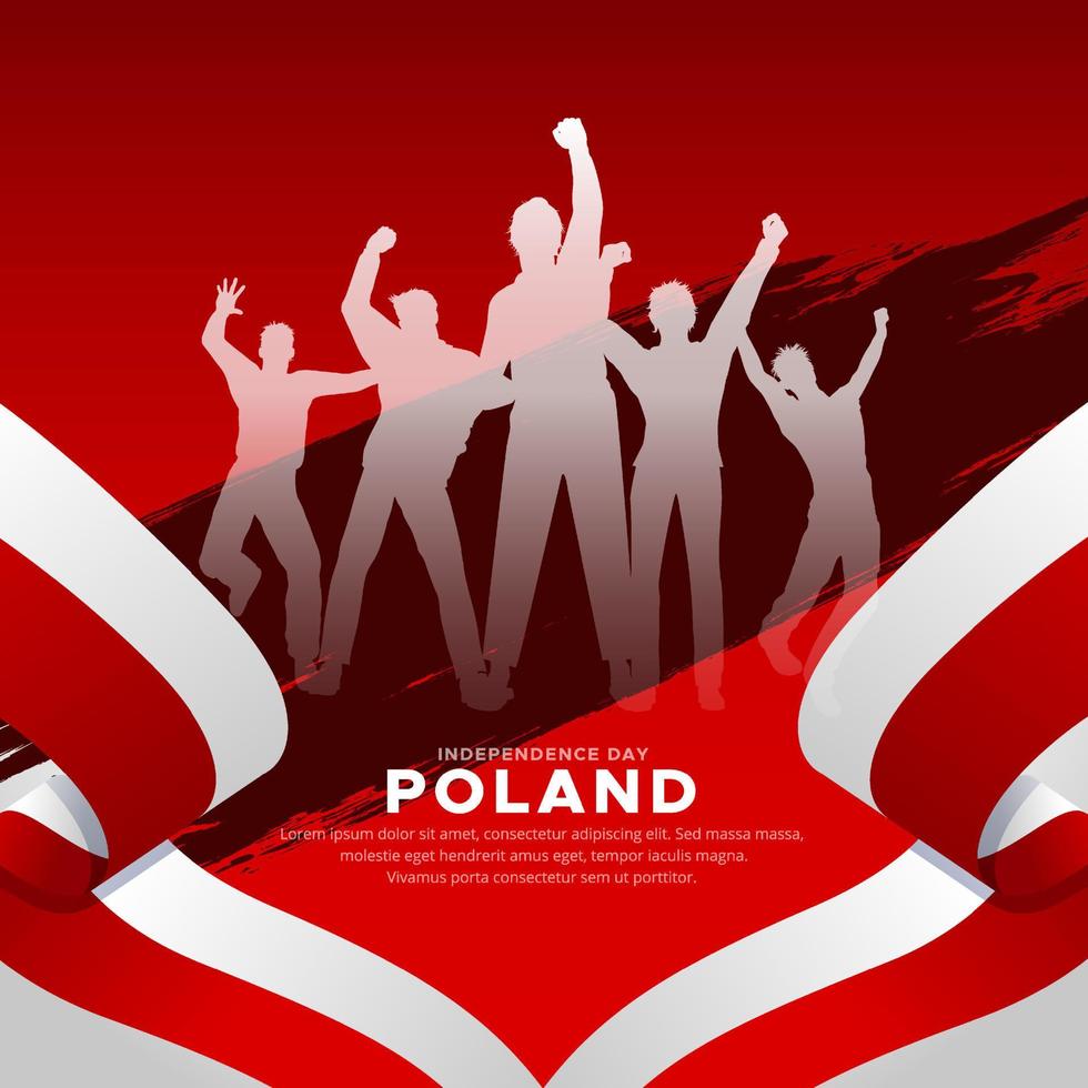 design del giorno dell'indipendenza della polonia con silhouette di un soldato e sfondo di bandiera sventolante vettore