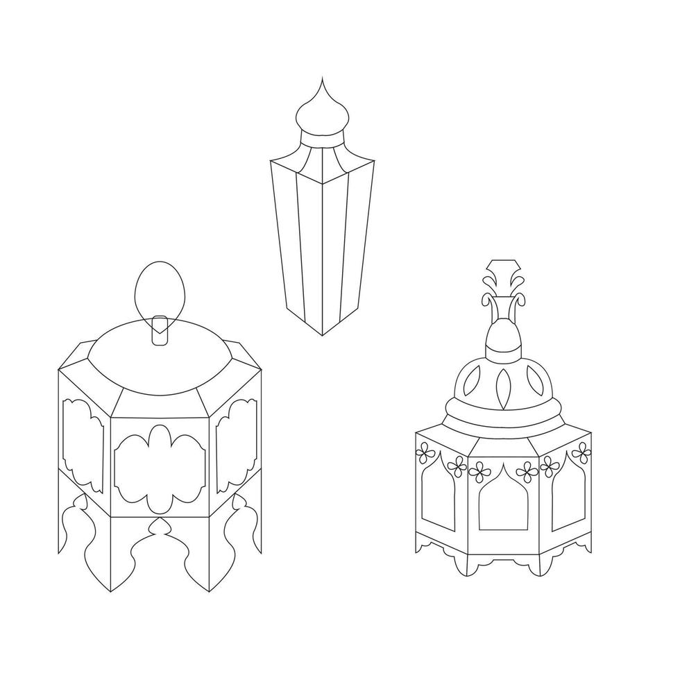 set di lanterne orientali in stile doodle. decorazione. illustrazione vettoriale. vettore