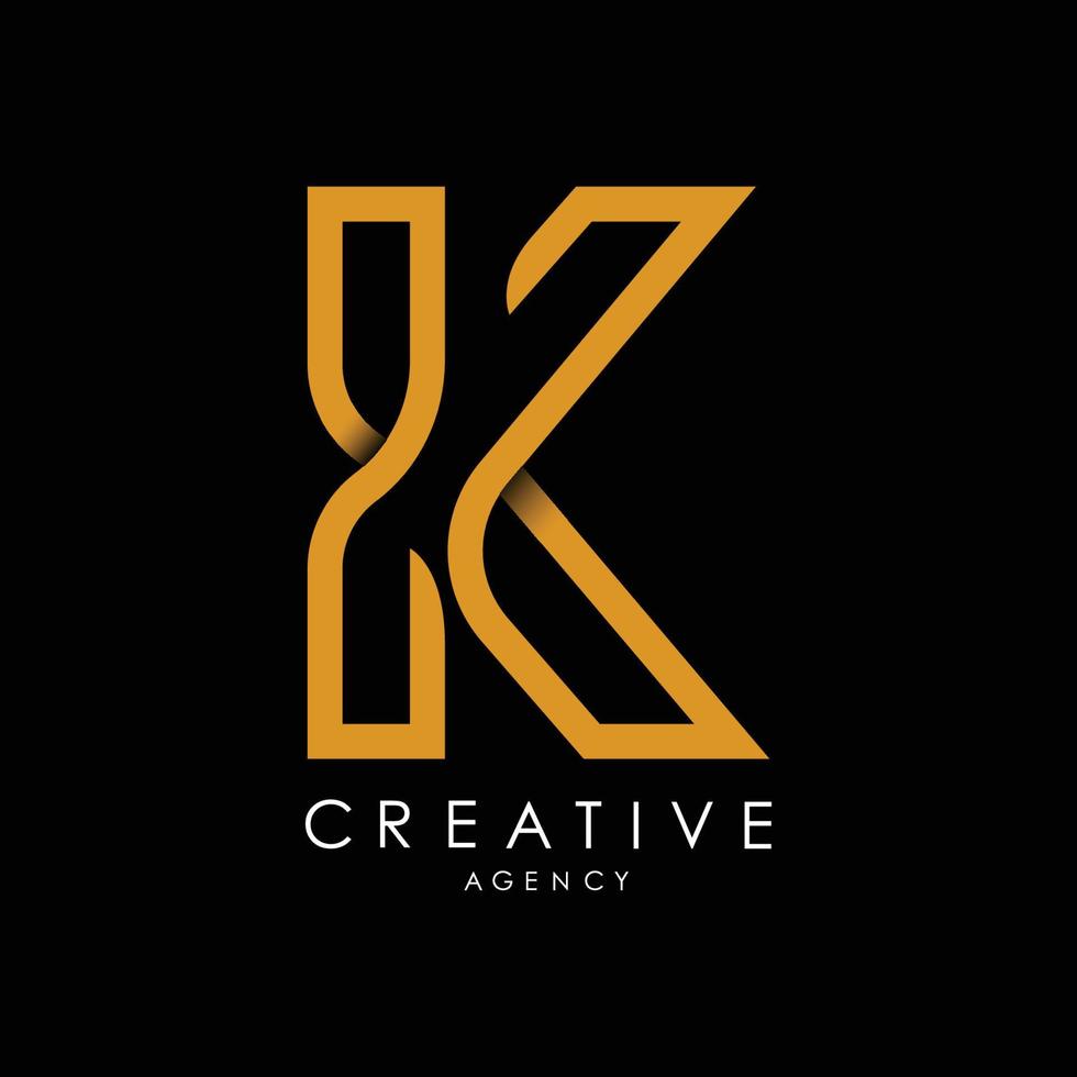 monogramma della lettera del logo k. con linee arancioni e illustrazione vettoriale moderno e minimalista dall'aspetto creativo.