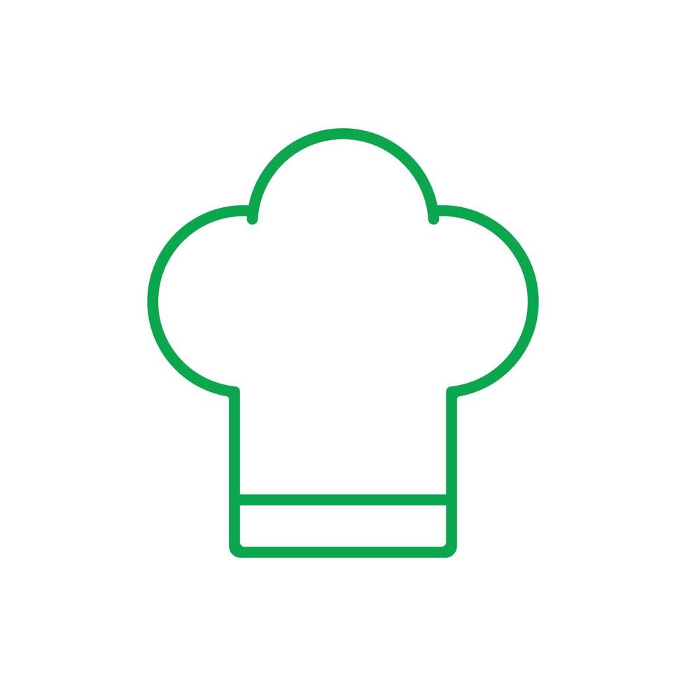 eps10 icona della linea del cappello da chef vettoriale verde isolata su sfondo bianco. simbolo del contorno del cappuccio dello chef in uno stile moderno e alla moda semplice e piatto per il design, il logo, il pittogramma e l'applicazione mobile del tuo sito web