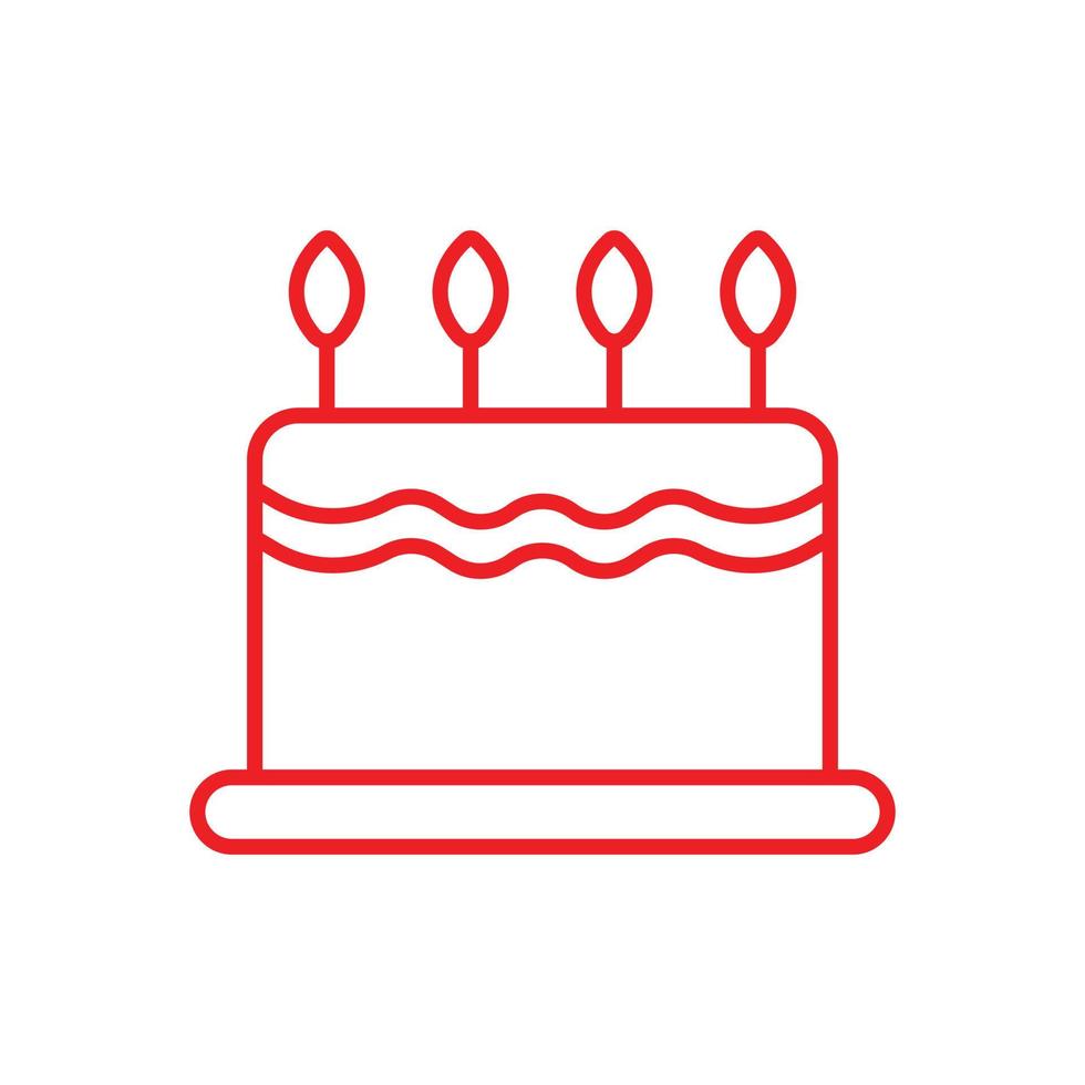 eps10 icona della linea di torta vettoriale rossa isolata su sfondo bianco. simbolo di contorno di torta con candele in uno stile moderno e alla moda piatto semplice per il design, il logo, il pittogramma e l'applicazione mobile del tuo sito web