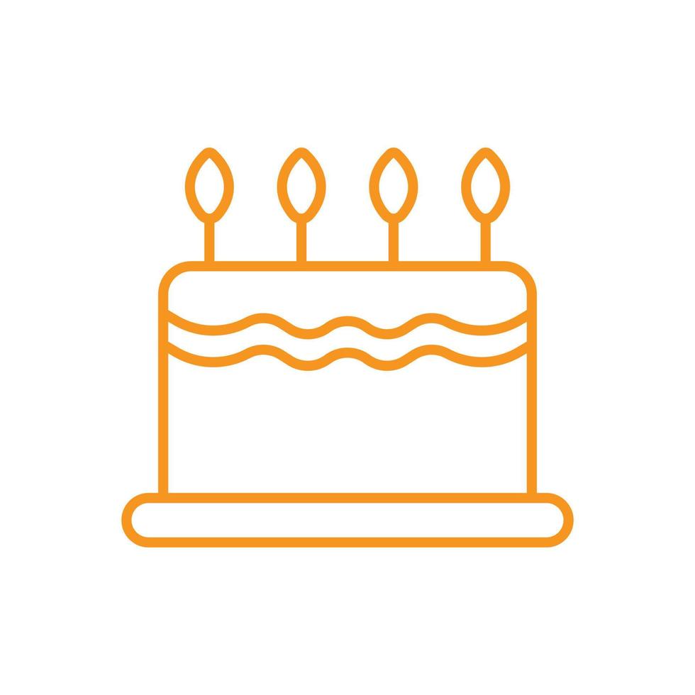 eps10 icona della linea di torta vettoriale arancione isolata su sfondo bianco. simbolo di contorno di torta con candele in uno stile moderno e alla moda piatto semplice per il design, il logo, il pittogramma e l'applicazione mobile del tuo sito web