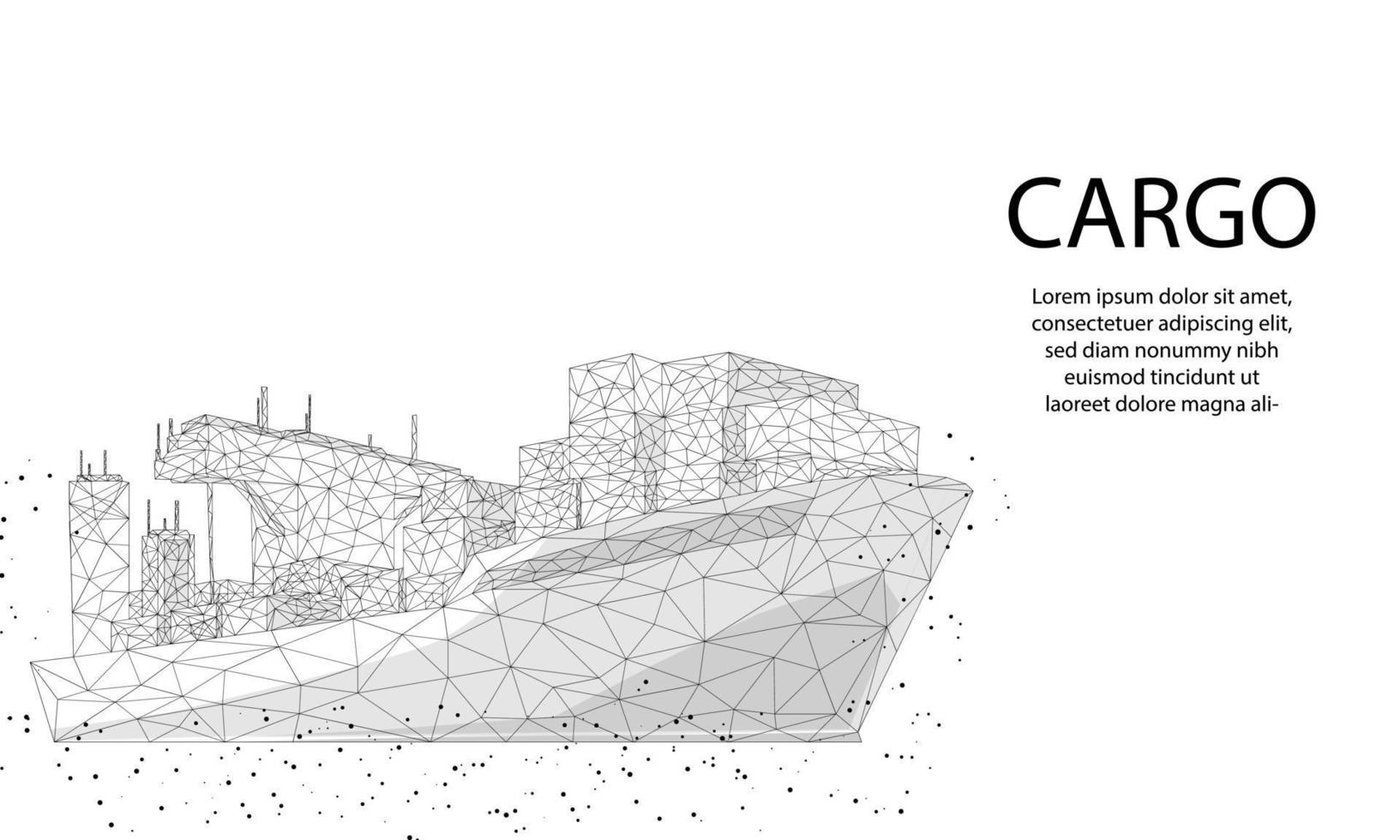 concetto di consegna della logistica di trasporto del wireframe del poligono astratto di vettore della nave di trasporto in tutto il mondo o illustrazione dello sfondo.