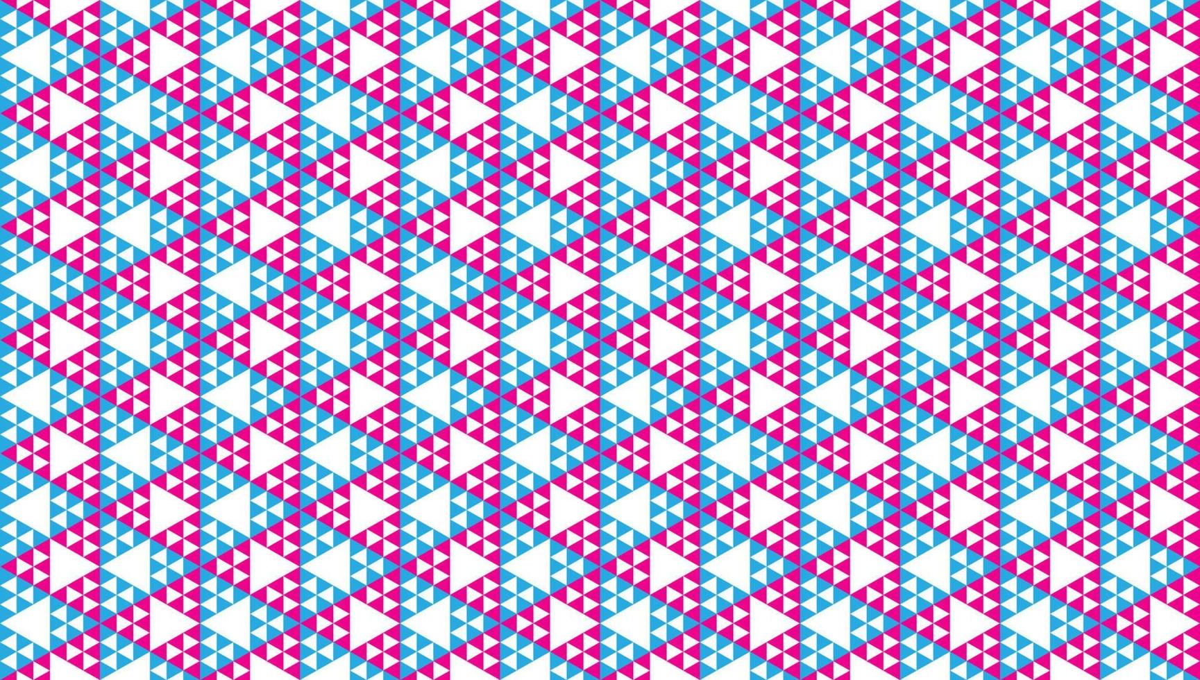 ornamento di triangoli astratti colorati. modello di progettazione geometrica senza cuciture. carta da parati a forme triangolari poligonali. tema di colore azzurro, rosa magenta e bianco. vettore