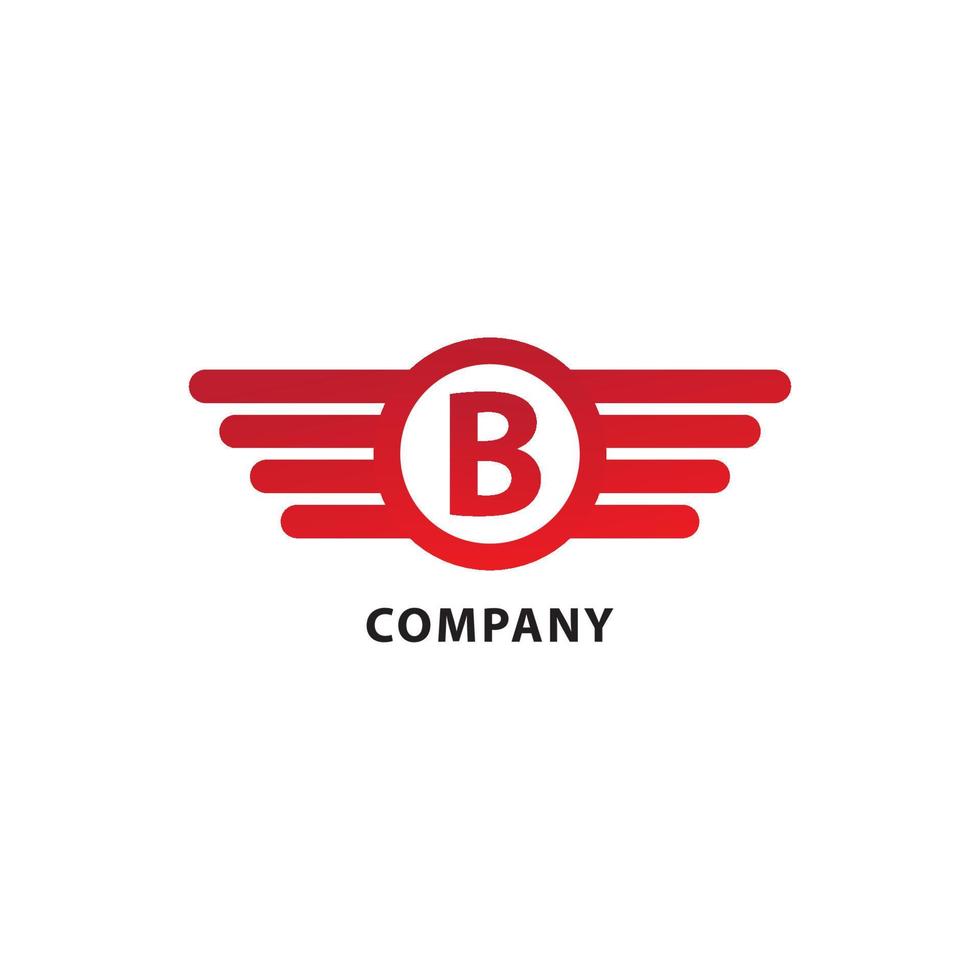 lettera b iniziale modello di progettazione del logo abjad. isolato su sfondo bianco. ali arrotondate, forma ellittica e concetto di logo alfabeto. tema di colore rosso vettore