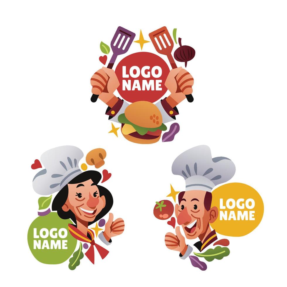 design del logo dello chef con personaggi vettore