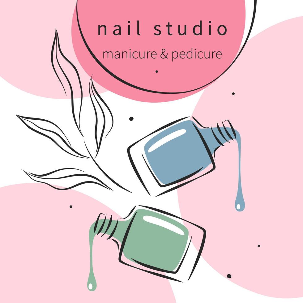 design per nail studio per post e storie sui social media, app mobili. smalto per unghie, pennello per unghie. illustrazioni vettoriali