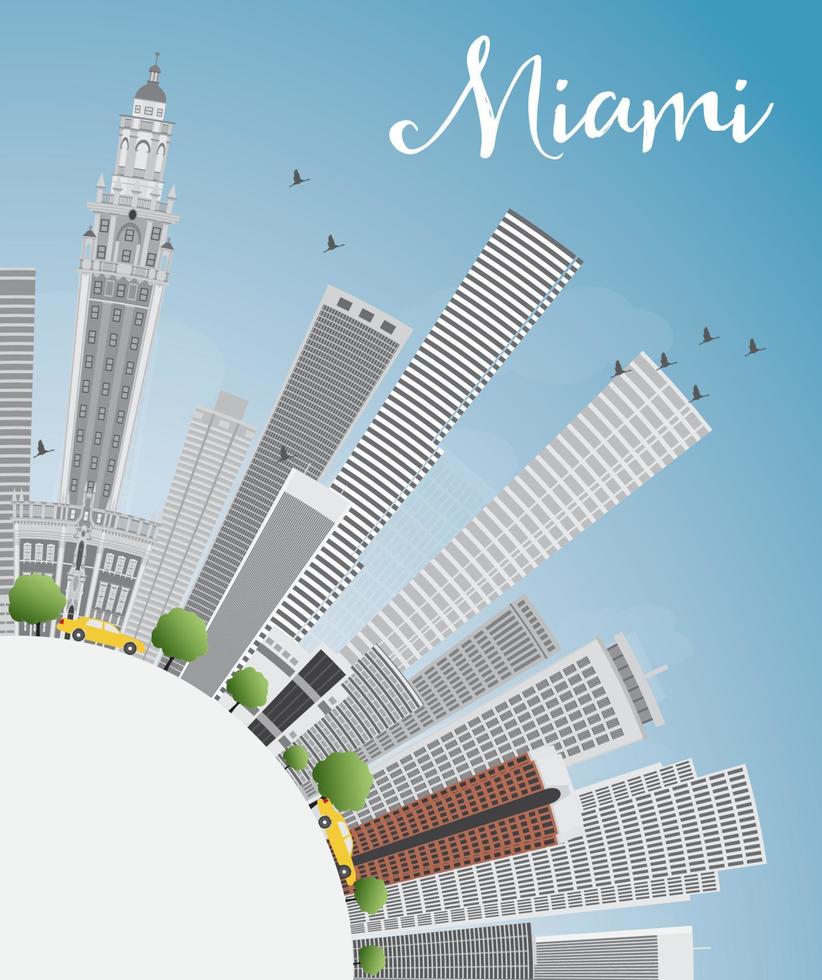 skyline di miami con edifici grigi, cielo blu e spazio per la copia. vettore