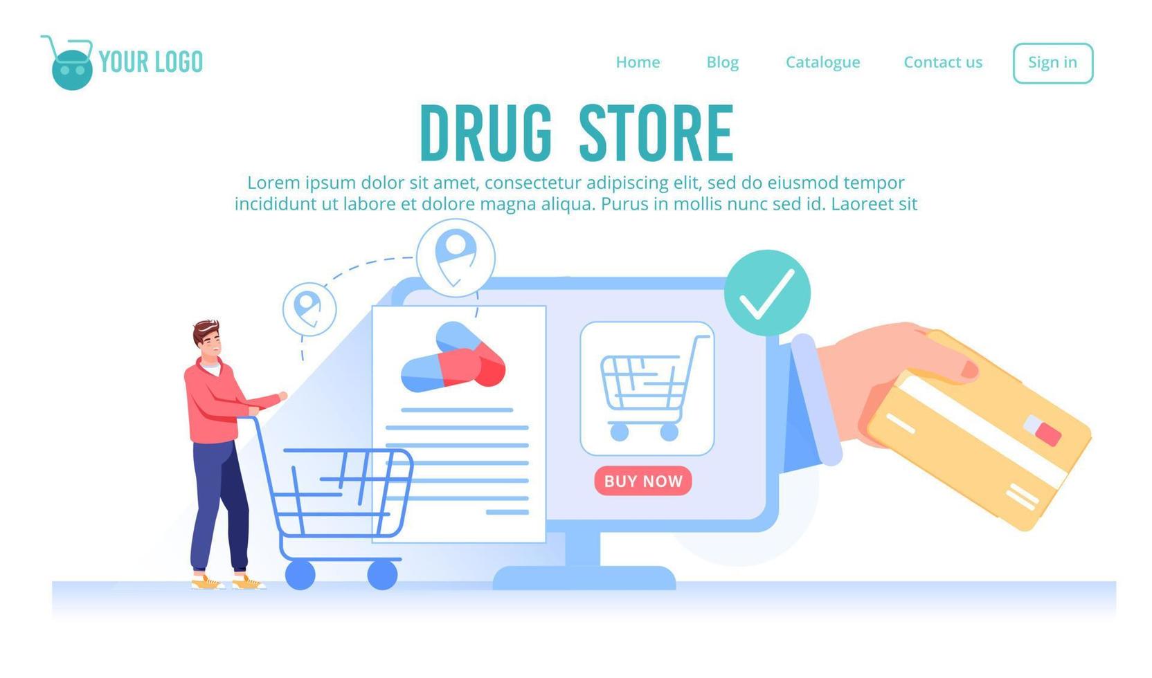 pagina di destinazione del servizio di acquisto in farmacia online vettore
