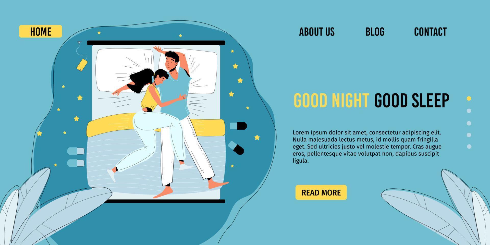 pagina di destinazione del sonno familiare sano quotidiano della buona notte vettore
